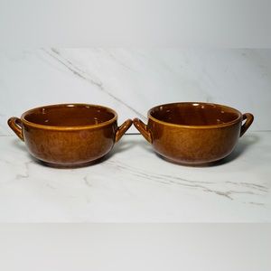 2 Vintage ~ Boston Warehouse Trading Corp. Stoneware 1 Cup Ramekins ~ Brown ~ EC